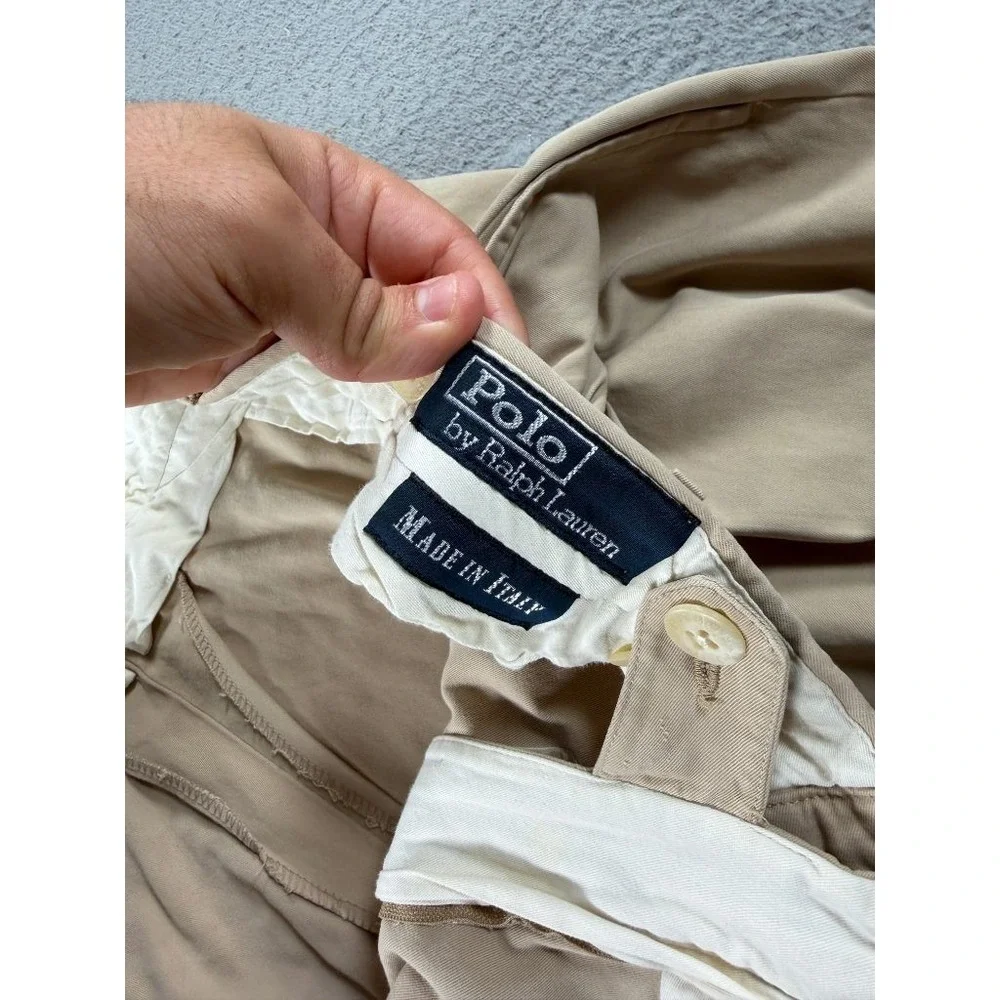 Vintage Polo Ralph Lauren Blue Label Pants Mens 38x32 Khaki Pleated Chino Italy